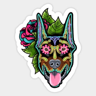 Doberman - Cropped Ear Edition - Day of the Dead Sugar Skull Dog Sticker